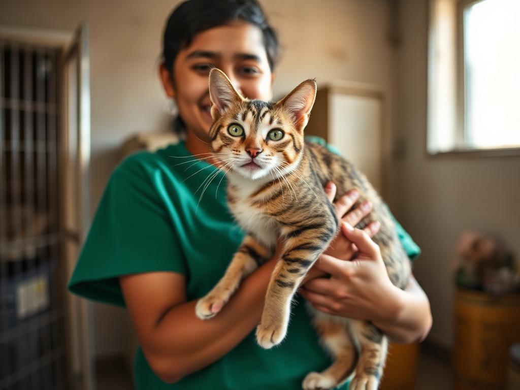 Gatita rescatada en un albergue comunitario